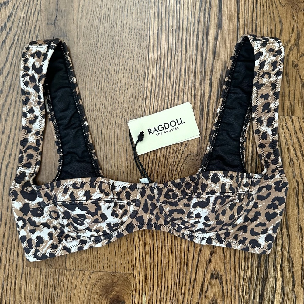 Ragdoll Los Angeles Brown Leopard Print Bikini Bralette Top - Picture 5 of 8